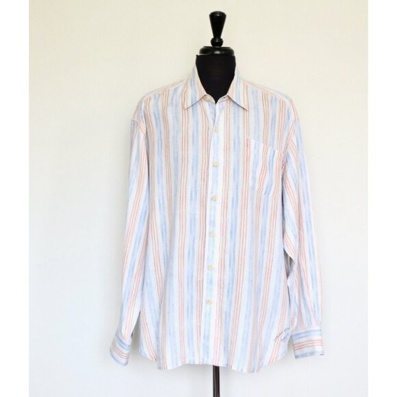 NEW! Tommy Bahama Relax 100% Linen Button Front Shirt Striped Blue Orange XXL - Picture 1 of 7
